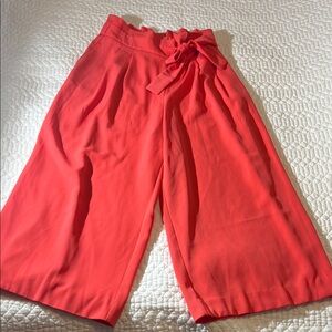 Anne Klein Coral-Red Wide-Leg Paperbag Tie-Waist Pants